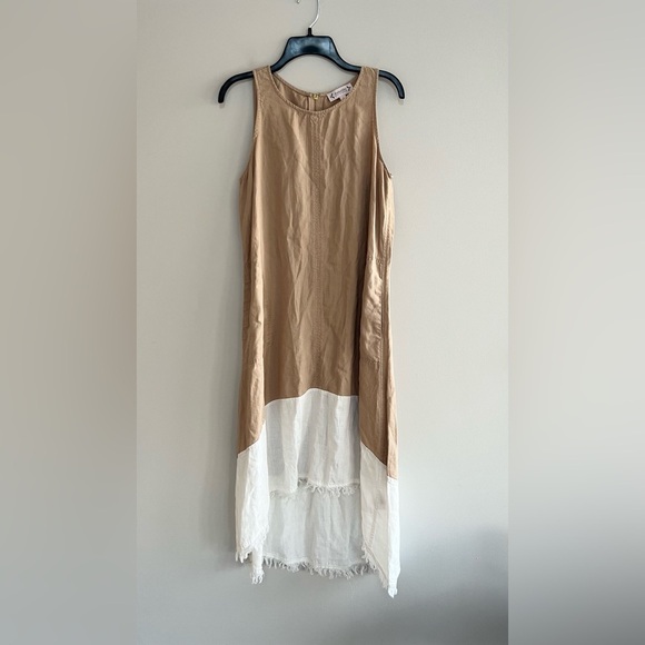 Nanette Lepore Dresses & Skirts - Nanette Lepore Hi-Lo Asymetrical Linen Blend Dress w/Fringe Hem, Beige/White, 8